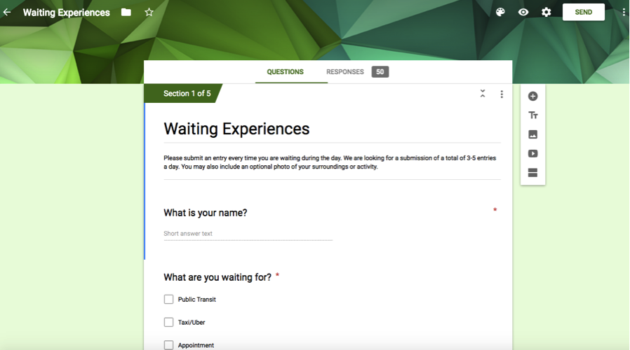 Image of Google form Questionnaire